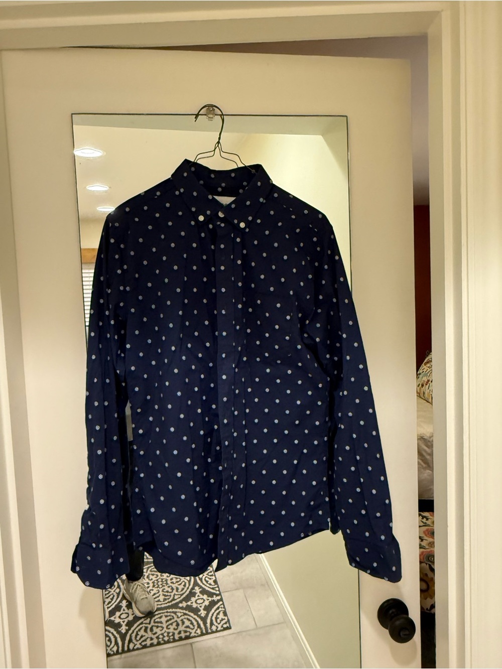 Goodfellow & Co Navy Shirt with White Dot Floral Print